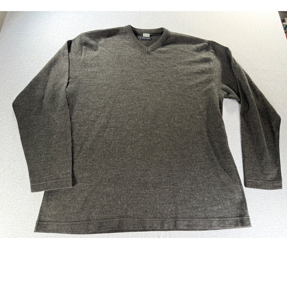 Daniel Hechter Paris Mens XXL Gray Wool Blend V-Neck Sweater Long Sleeve Knit